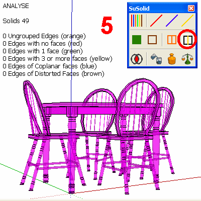 After Delete Inside: the whole model is magenta; all counters are 0 and there are 49 solids